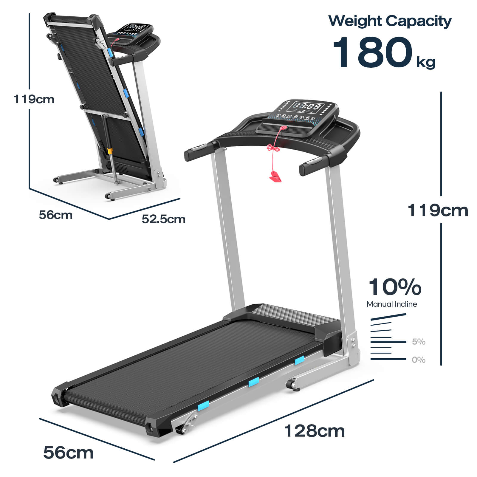 TM015 Foldable Treadmill with Incline & Handrails – 180 kg Load Capacity