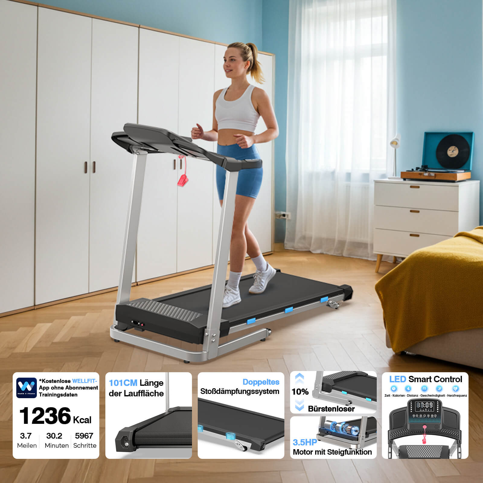 TM015 Foldable Treadmill with Incline & Handrails – 180 kg Load Capacity