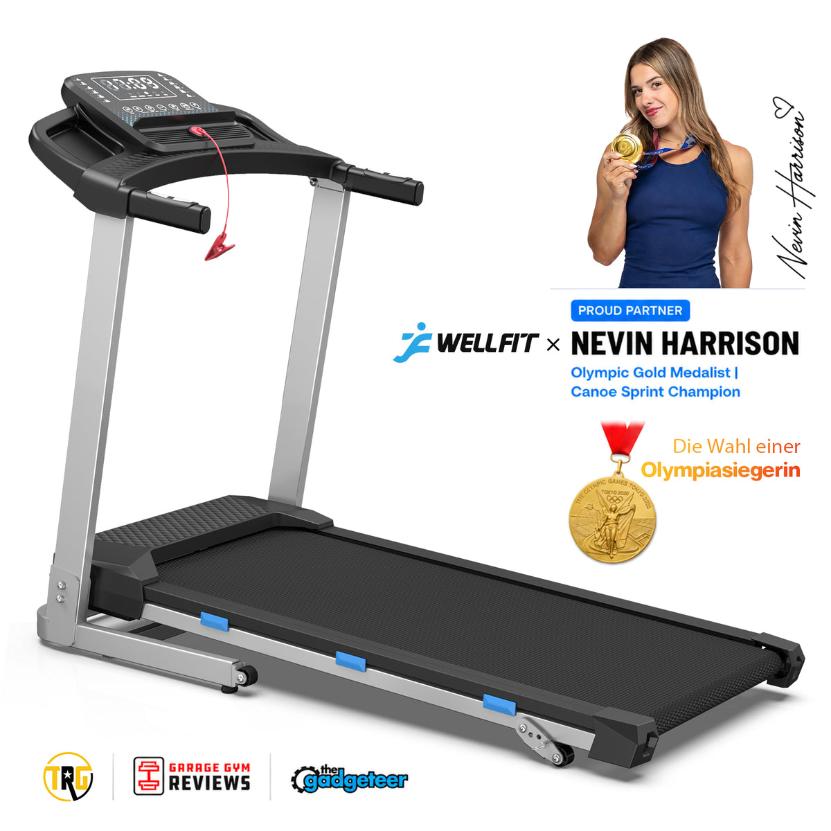 TM015 treadmill with Bosch® motor, foldable, with incline & handrails – supports up to 180 kg