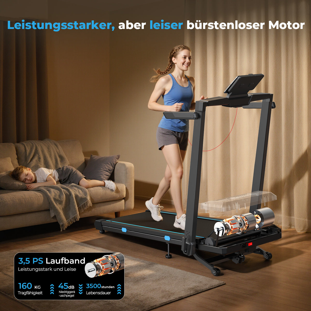 TM032 Laufband mit Bosch® Motor – 10 % Auto-Steigung für Zuhause