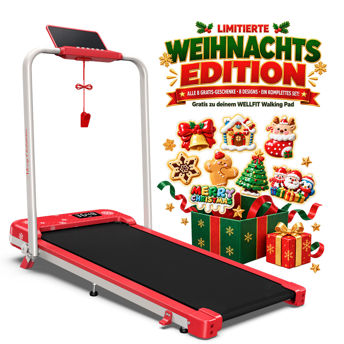 TM037 Weihnachtsedition – Klappbares Laufband mit 10 % manueller Steigung