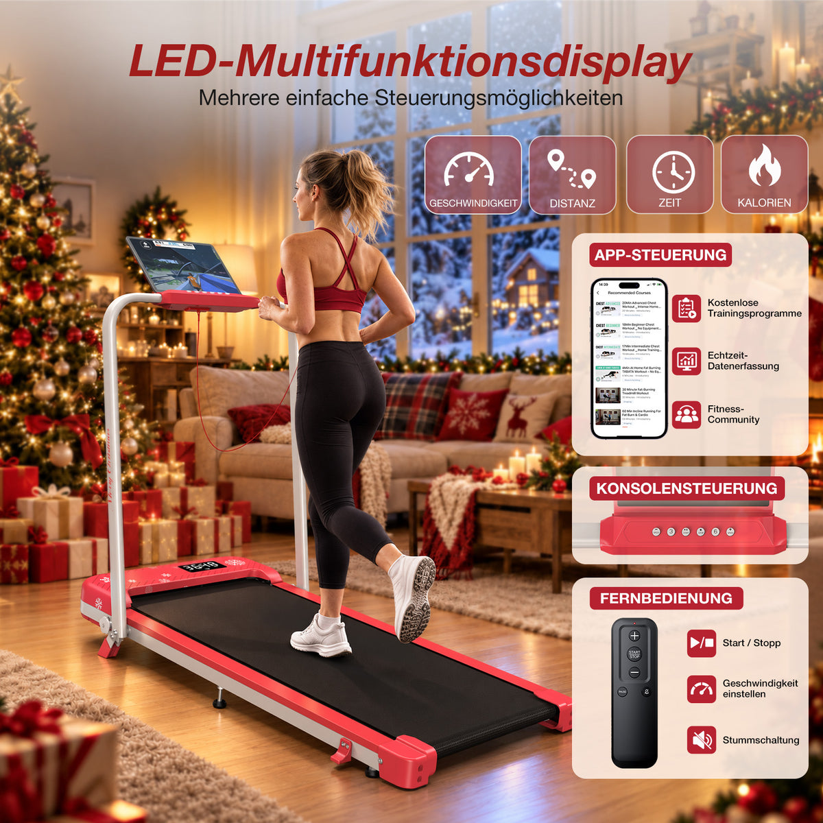 TM037 Weihnachtsedition – Klappbares Laufband mit 10 % manueller Steigung