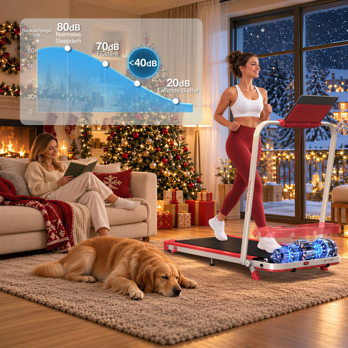 TM037 Weihnachtsedition – Klappbares Laufband mit 10 % manueller Steigung