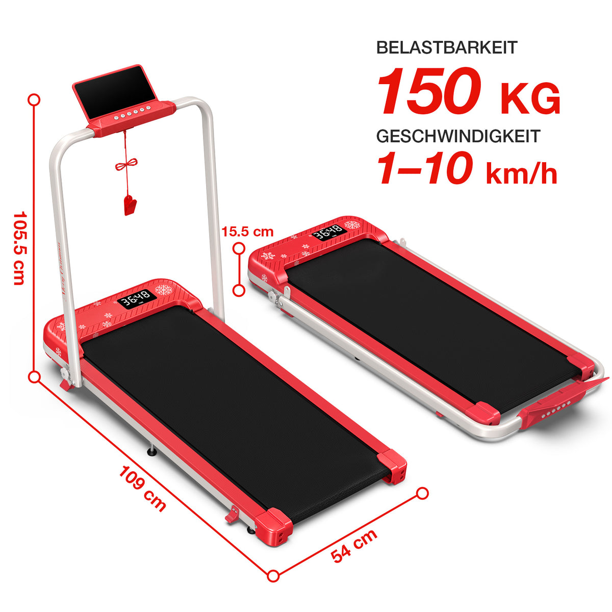TM037 Weihnachtsedition – Klappbares Laufband mit 10 % manueller Steigung