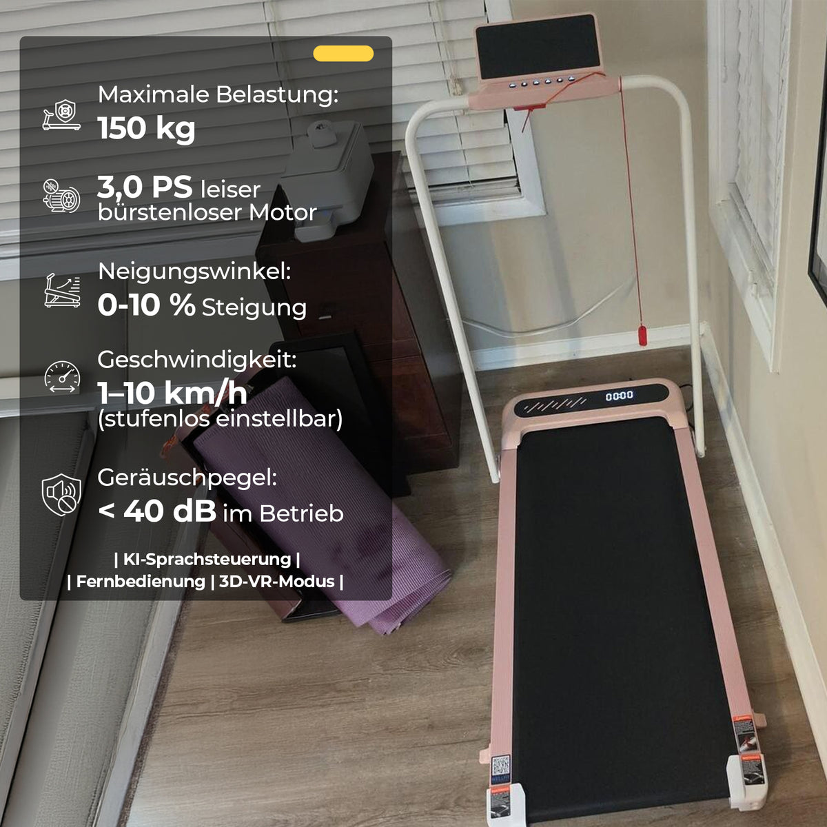 TM037 Foldable Walking Pad Treadmill with Incline - Pink