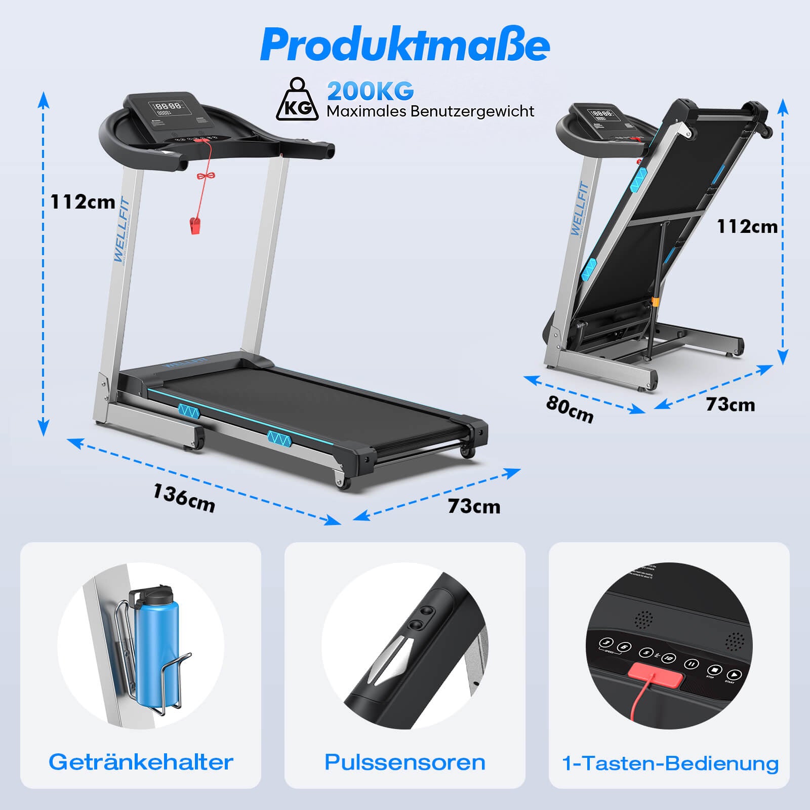 TM007 Foldable Treadmill with Automatic 15% Incline – 200kg Load Capacity