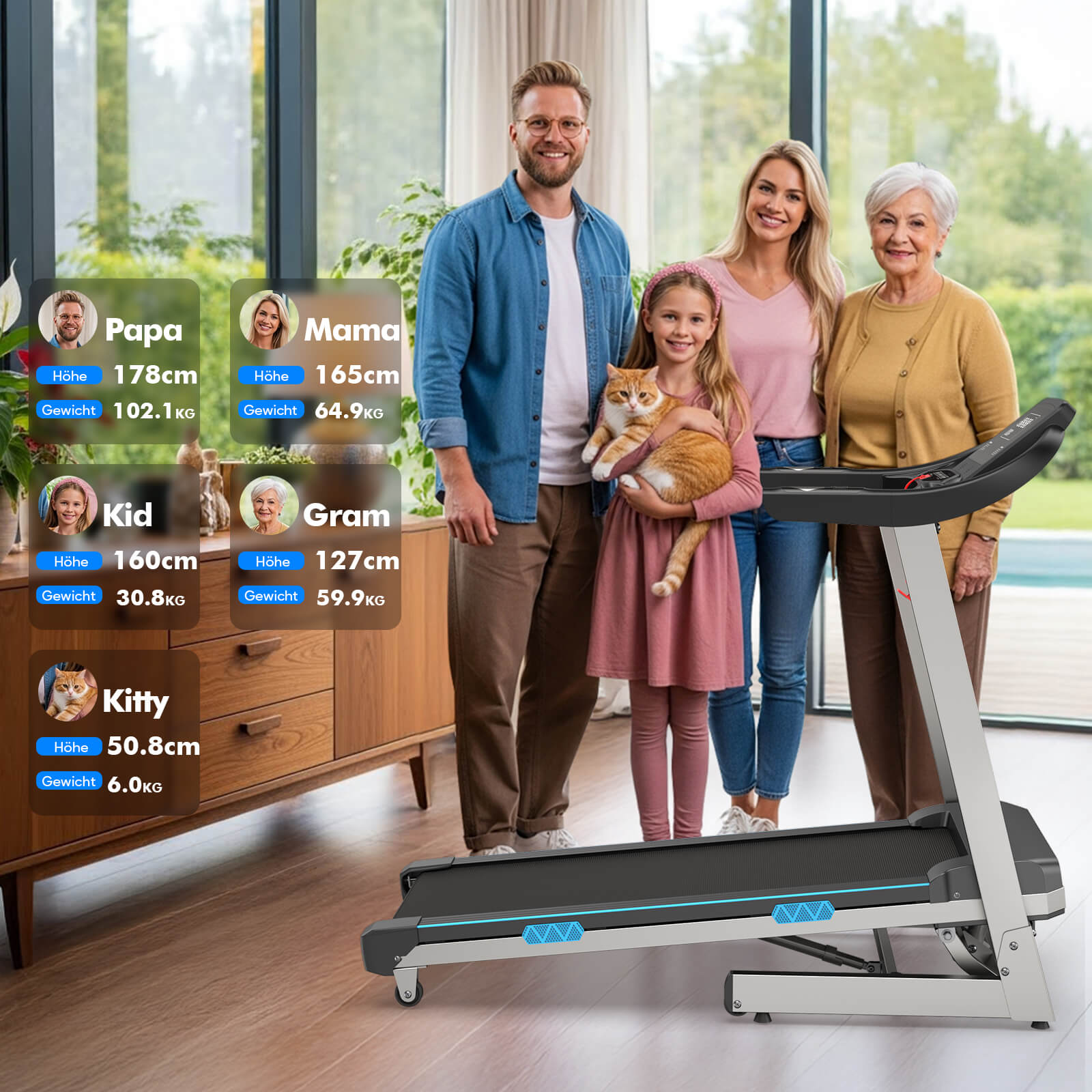 TM007 Foldable Treadmill with Automatic 15% Incline – 200kg Load Capacity