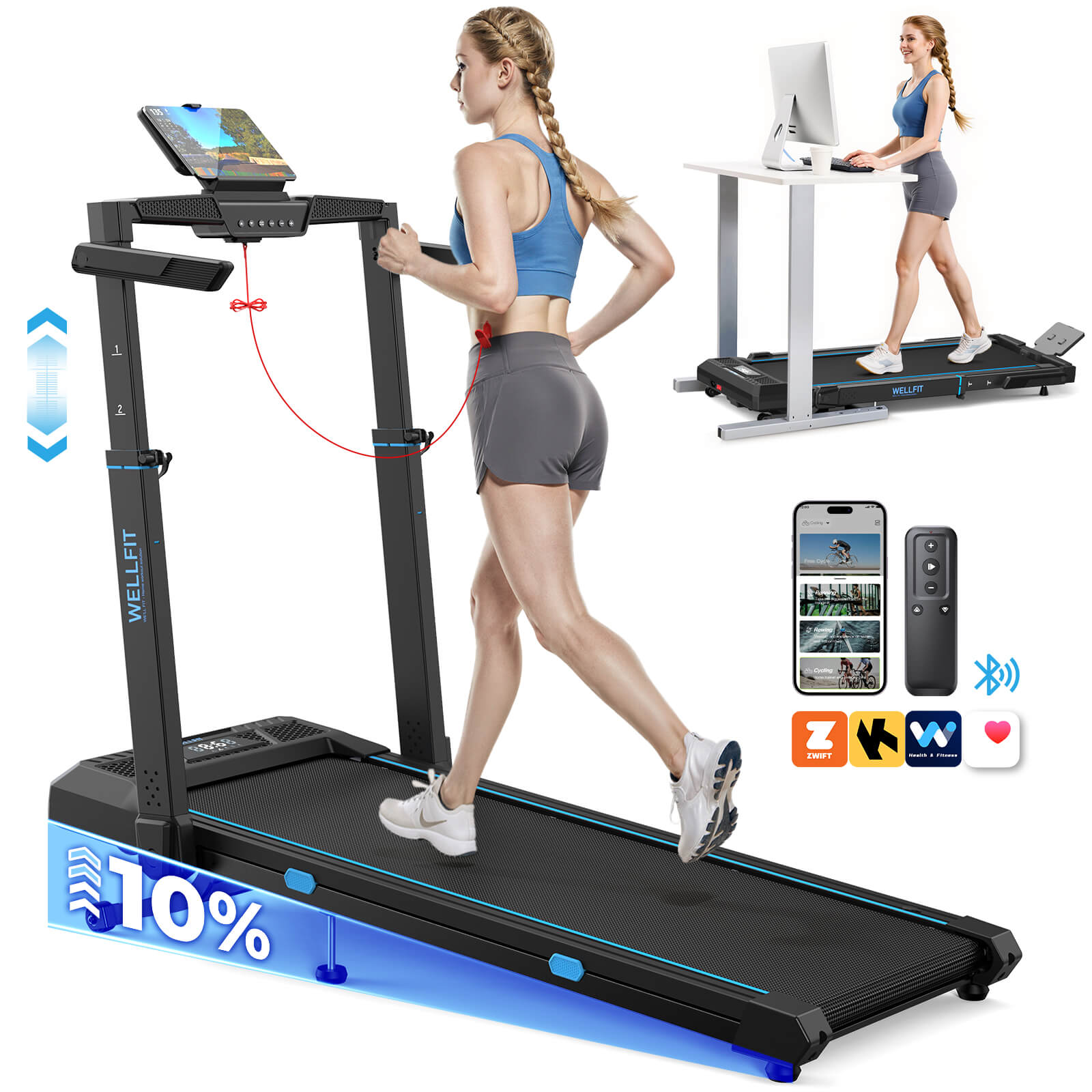 TM032 Height-Adjustable Treadmill with 10% Auto Incline