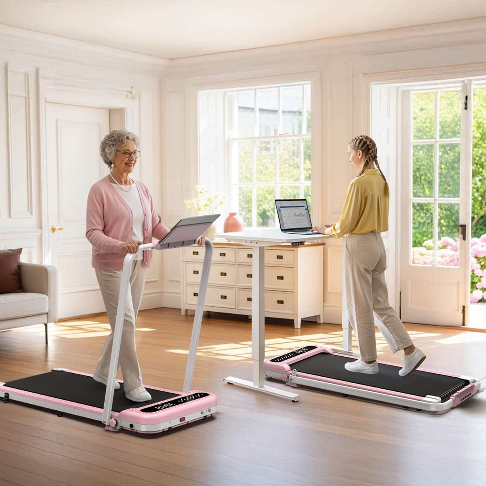 TM037 Klappbares Walking Pad Laufband mit Steigung – Rosa