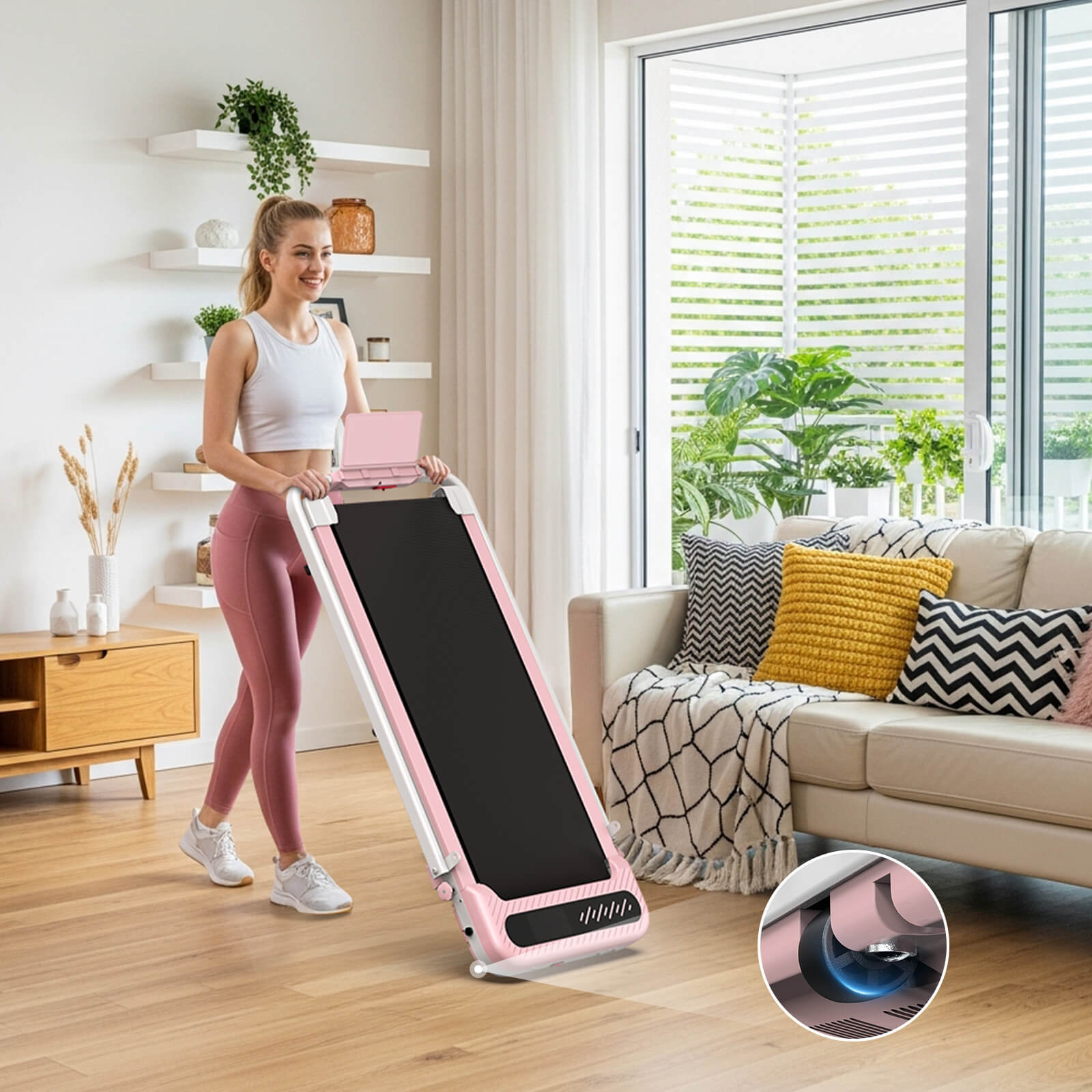 TM037 Klappbares Walking Pad Laufband mit Steigung – Rosa
