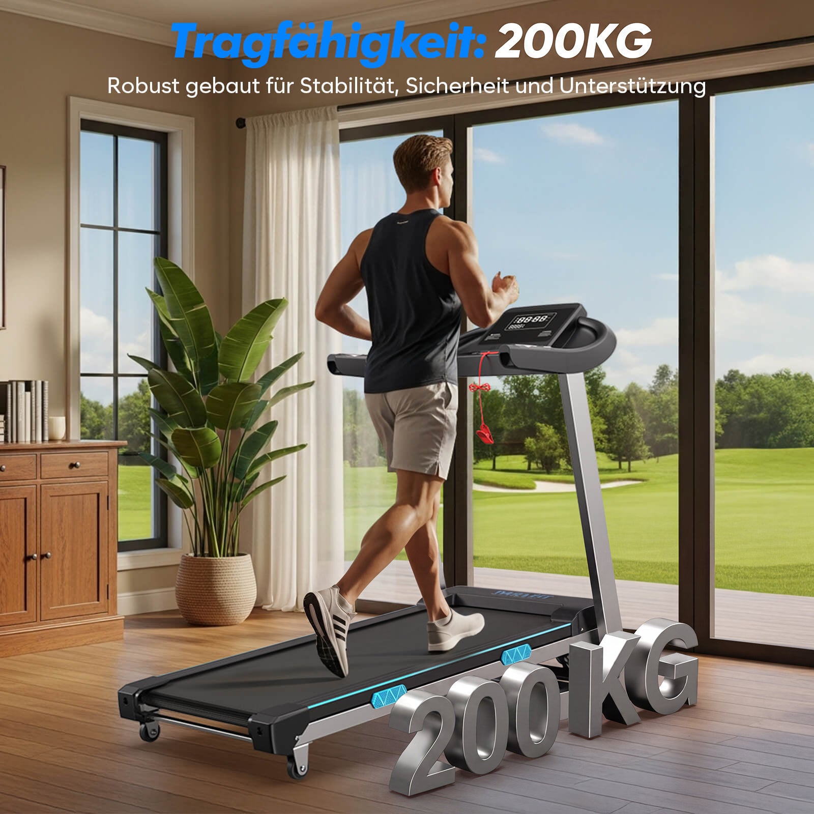 TM007 Foldable Treadmill with Automatic 15% Incline – 200kg Load Capacity