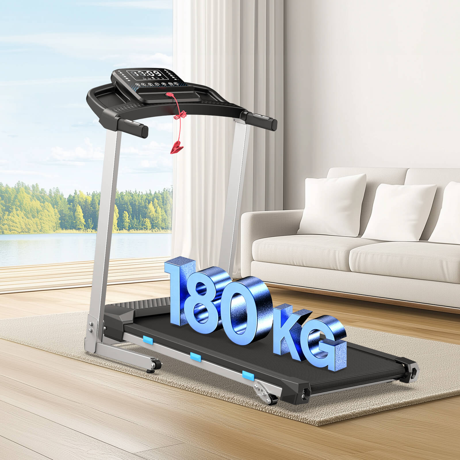 TM015 Foldable Treadmill with Incline & Handrails – 180 kg Load Capacity