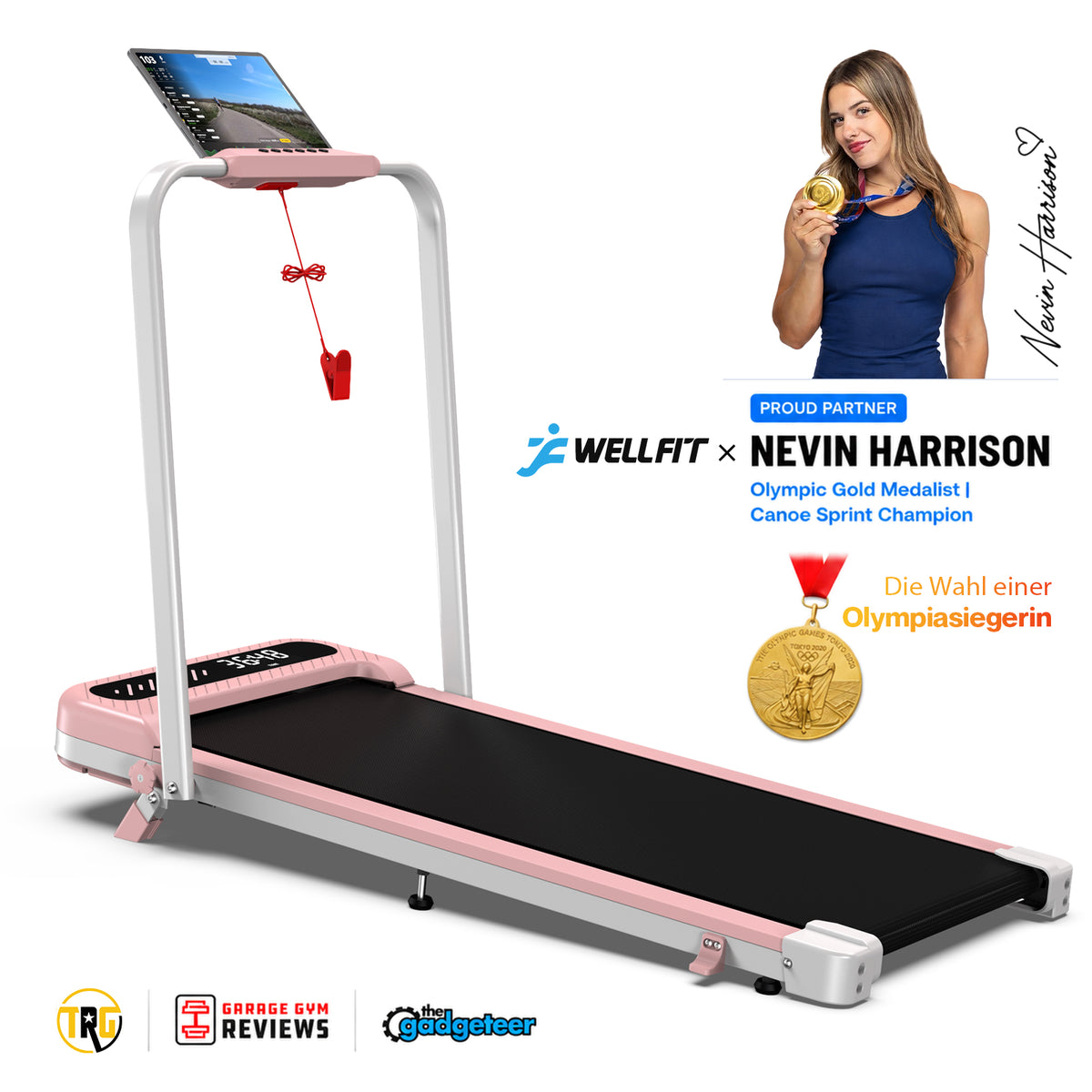 TM037 Walking Pad Treadmill with Bosch® Motor, foldable & with incline – Pink