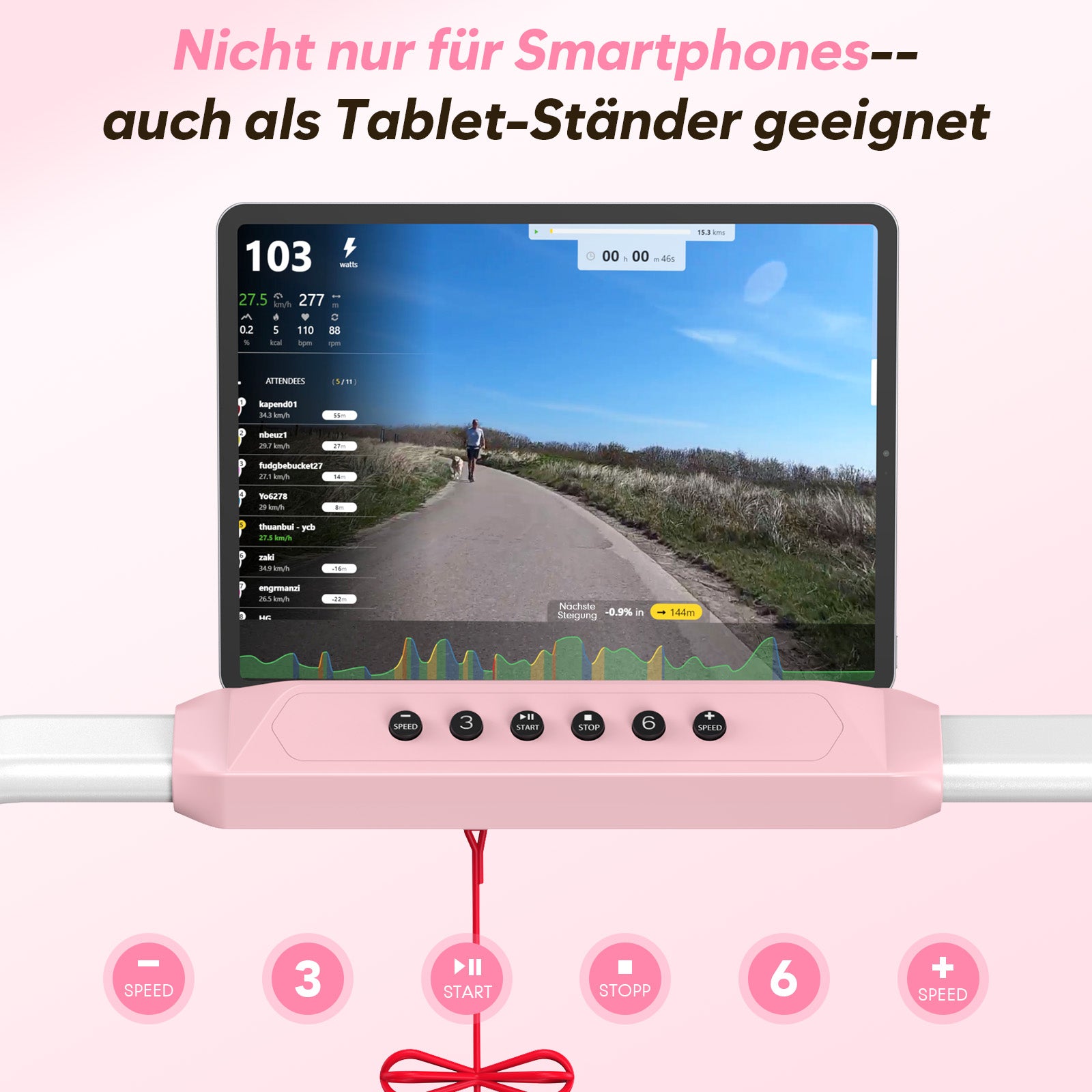 TM037 Klappbares Walking Pad Laufband mit Steigung – Rosa