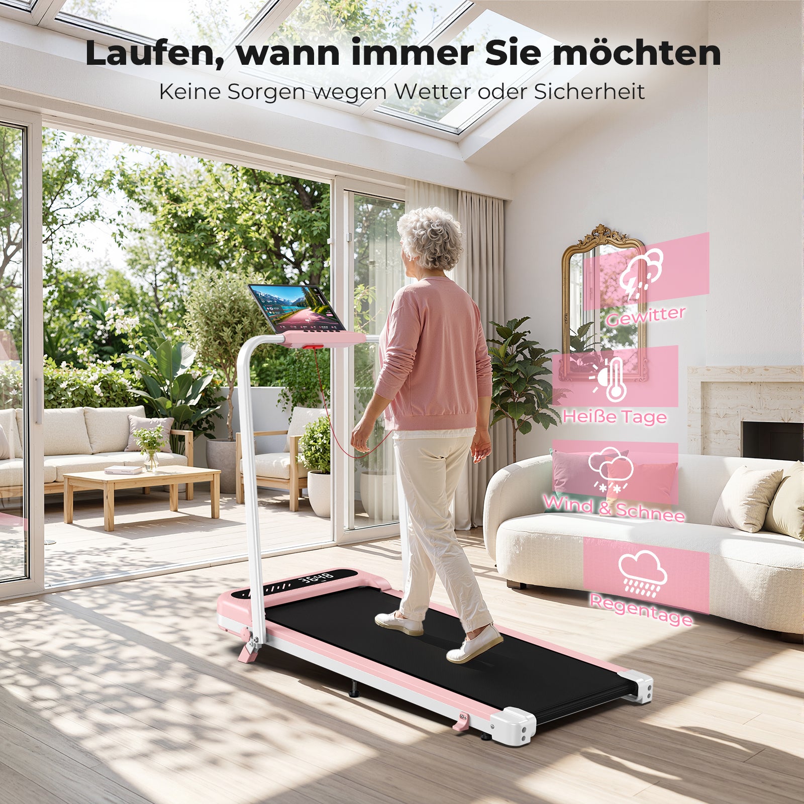 TM037 Klappbares Walking Pad Laufband mit Steigung – Rosa