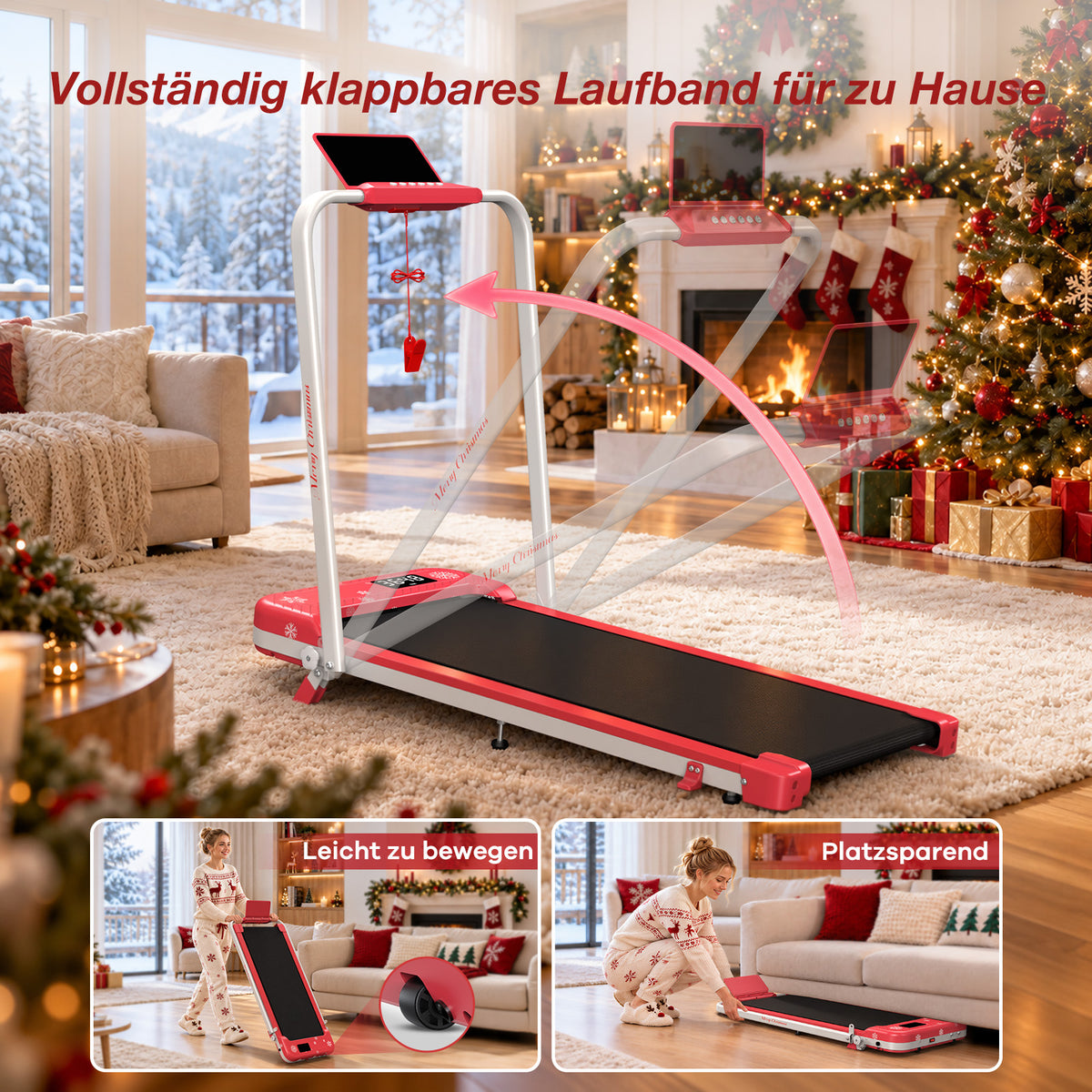 TM037 Weihnachtsedition – Klappbares Laufband mit 10 % manueller Steigung