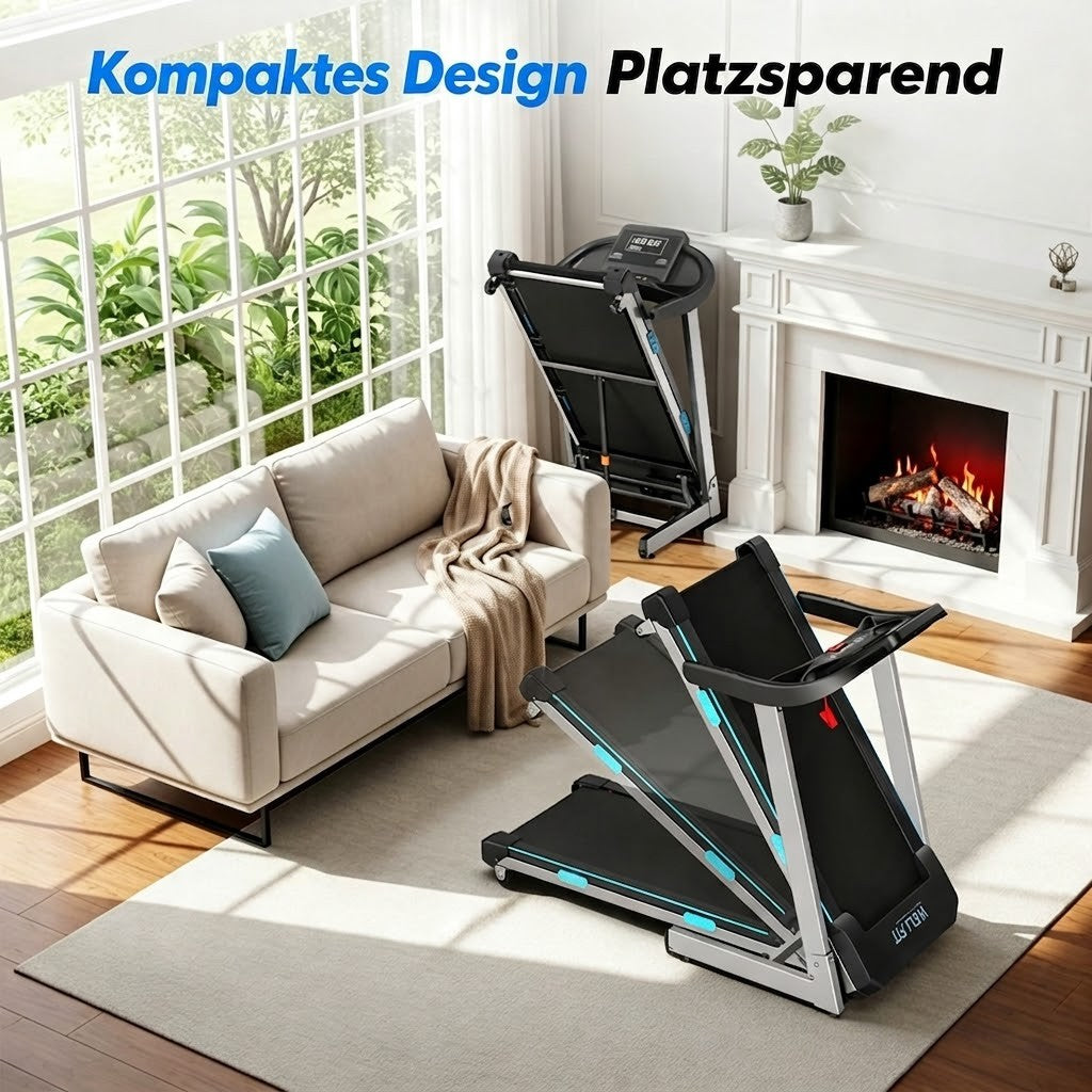 TM007 faltbares Laufband mit 15% Automatik-Neigung lässt sich platzsparend aufstellen – ideal für kleine Wohnungen und gemütliche Wohnzimmer, ohne Trainingsqualität einzubüßen.
