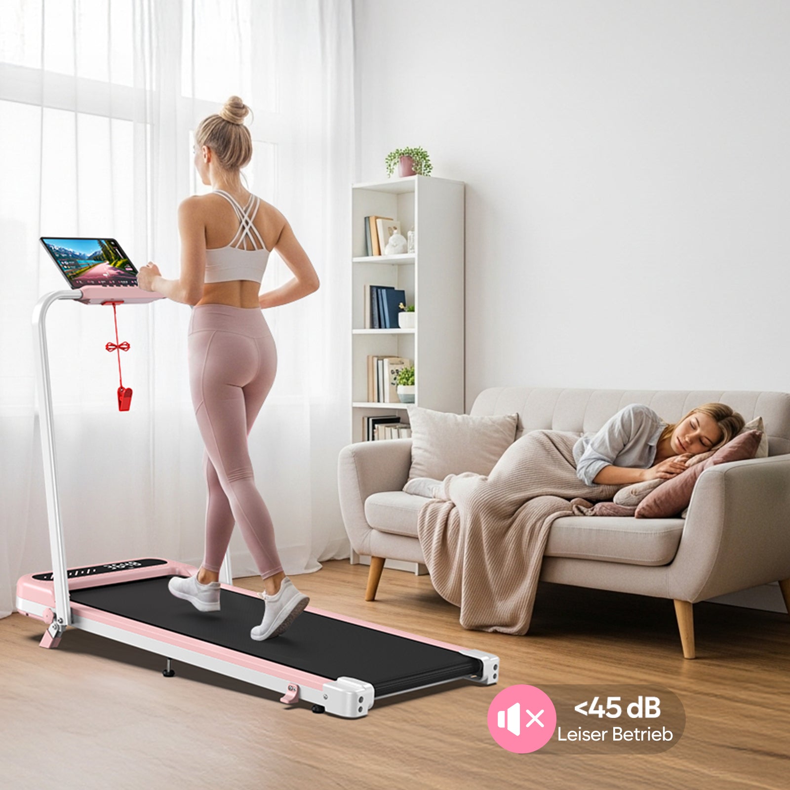 TM037 Klappbares Walking Pad Laufband mit Steigung – Rosa