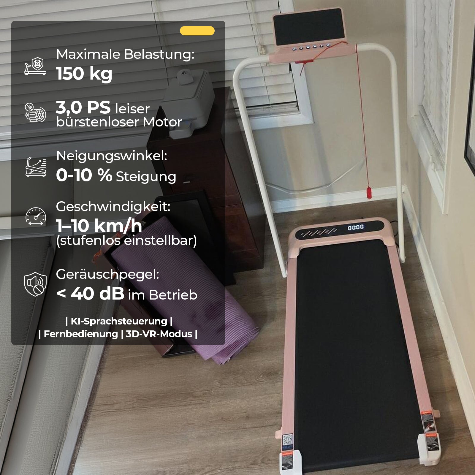 TM037 Foldable Walking Pad Treadmill with Incline - Pink