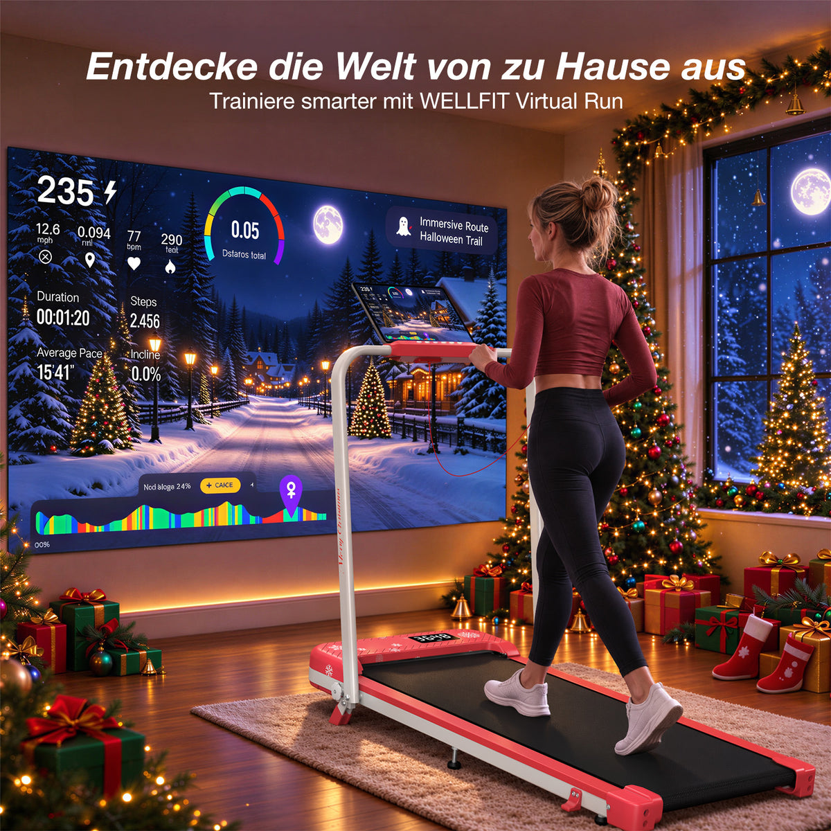 TM037 Weihnachtsedition – Klappbares Laufband mit 10 % manueller Steigung