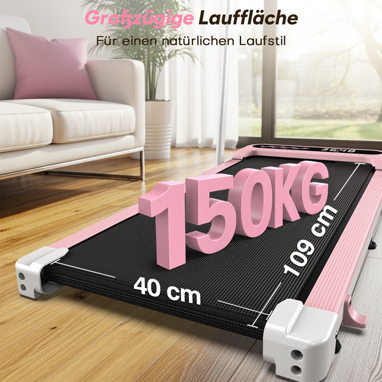 TM037 Klappbares Walking Pad Laufband mit Steigung – Rosa