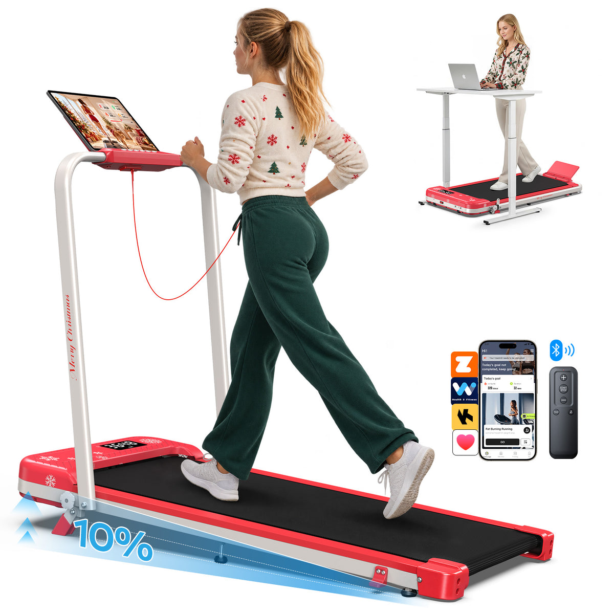 TM037 Weihnachtsedition – Klappbares Laufband mit 10 % manueller Steigung