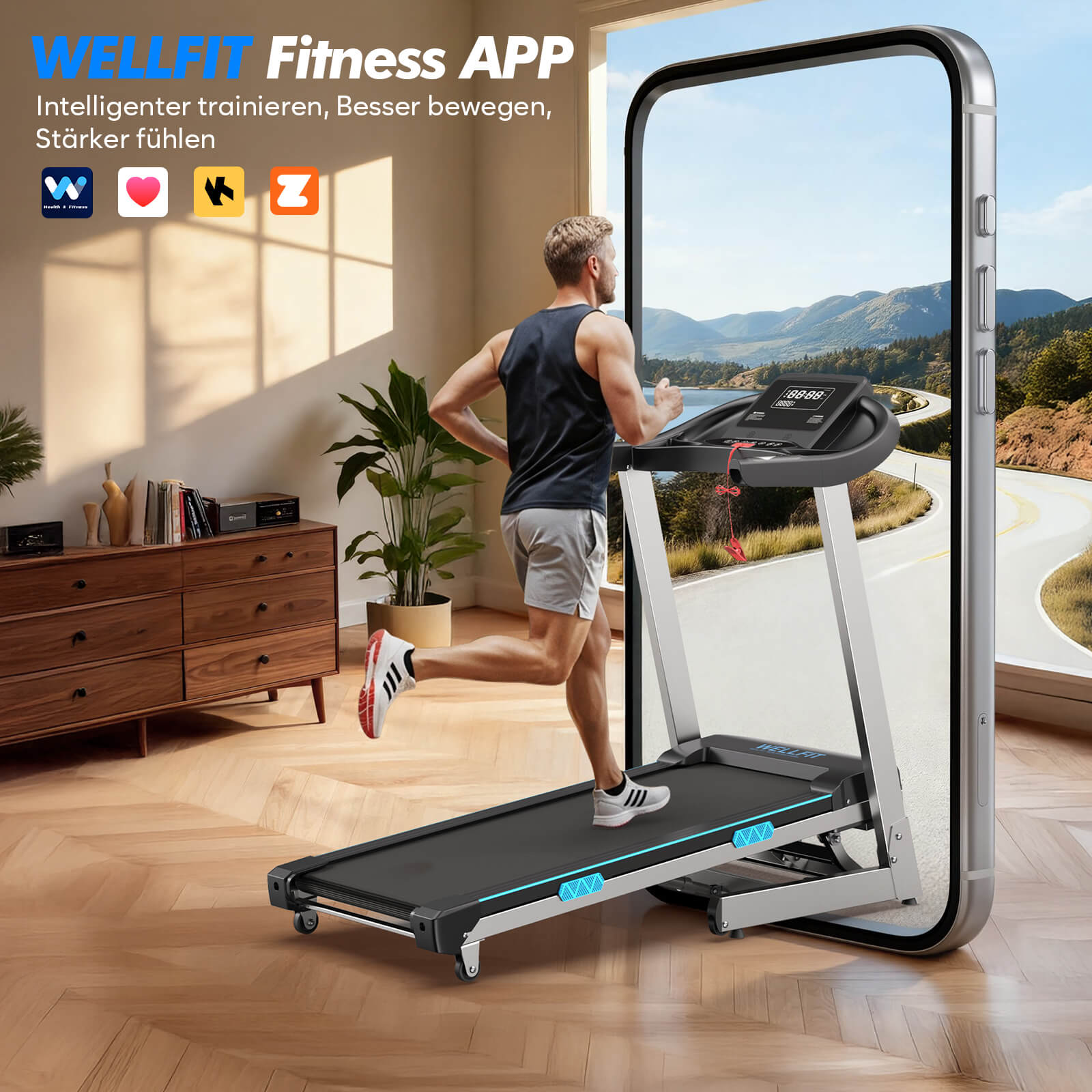 TM007 Foldable Treadmill with Automatic 15% Incline – 200kg Load Capacity