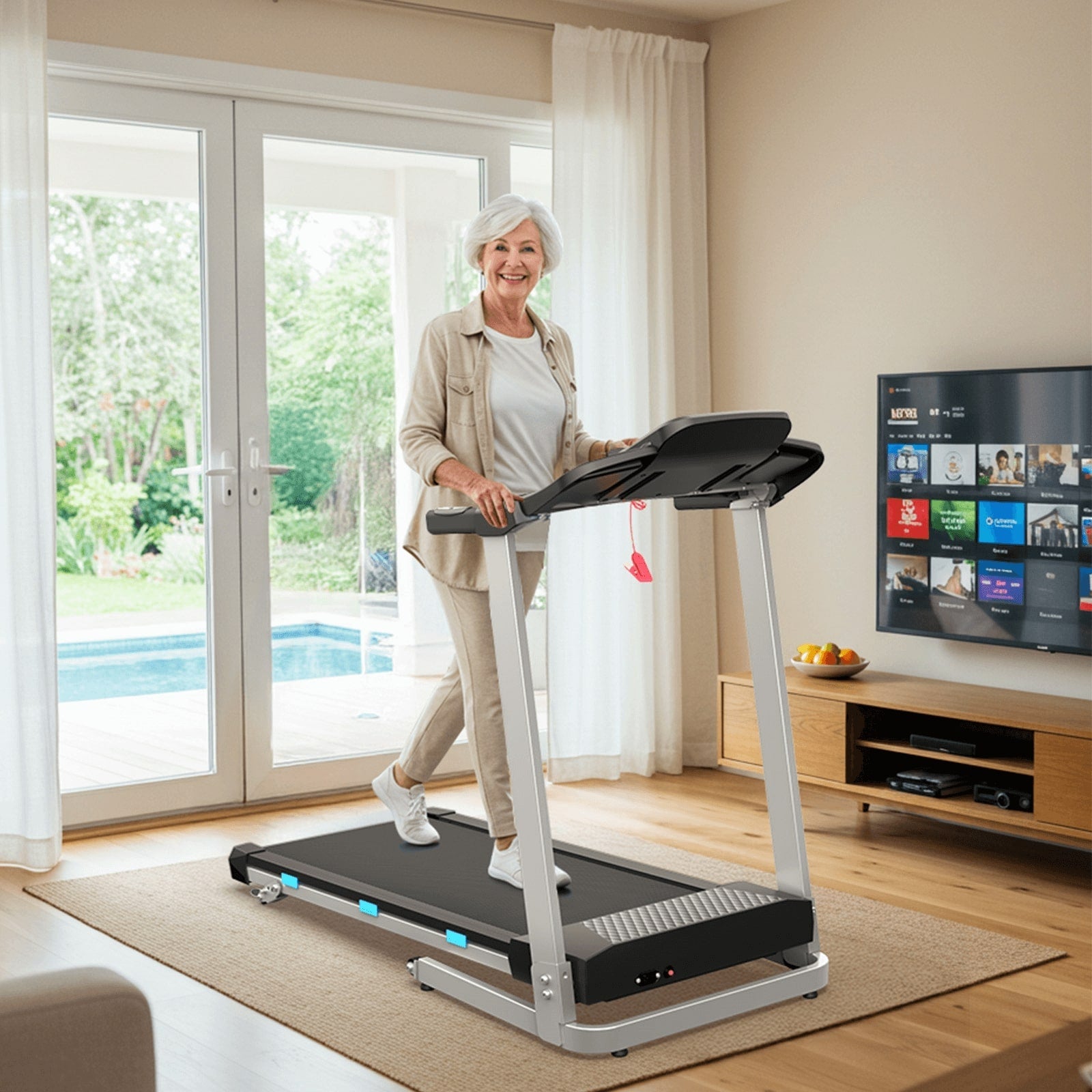 TM015 Foldable Treadmill with Incline & Handrails – 180 kg Load Capacity