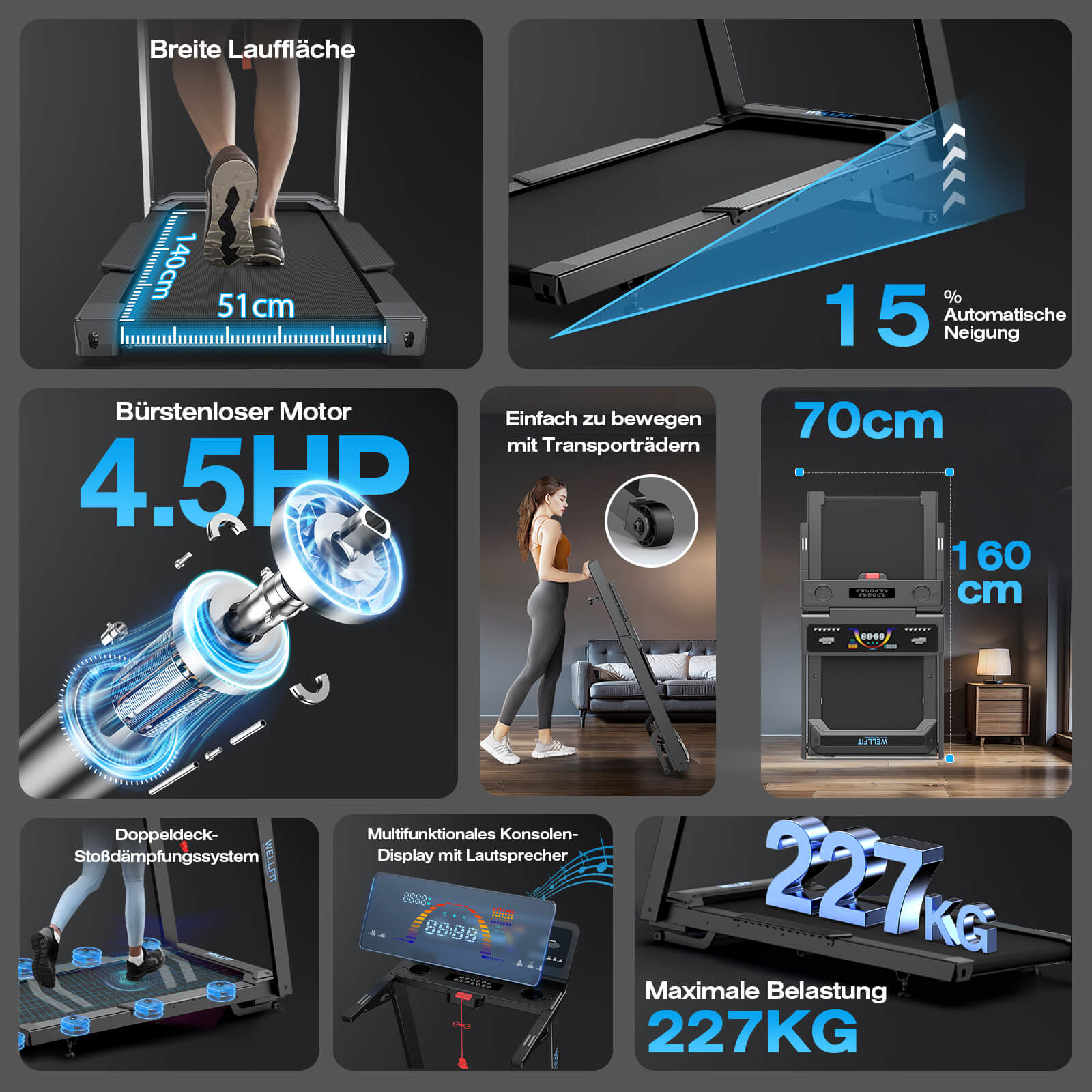 TM029 Treadmill with 15% Auto Incline & High Weight Capacity