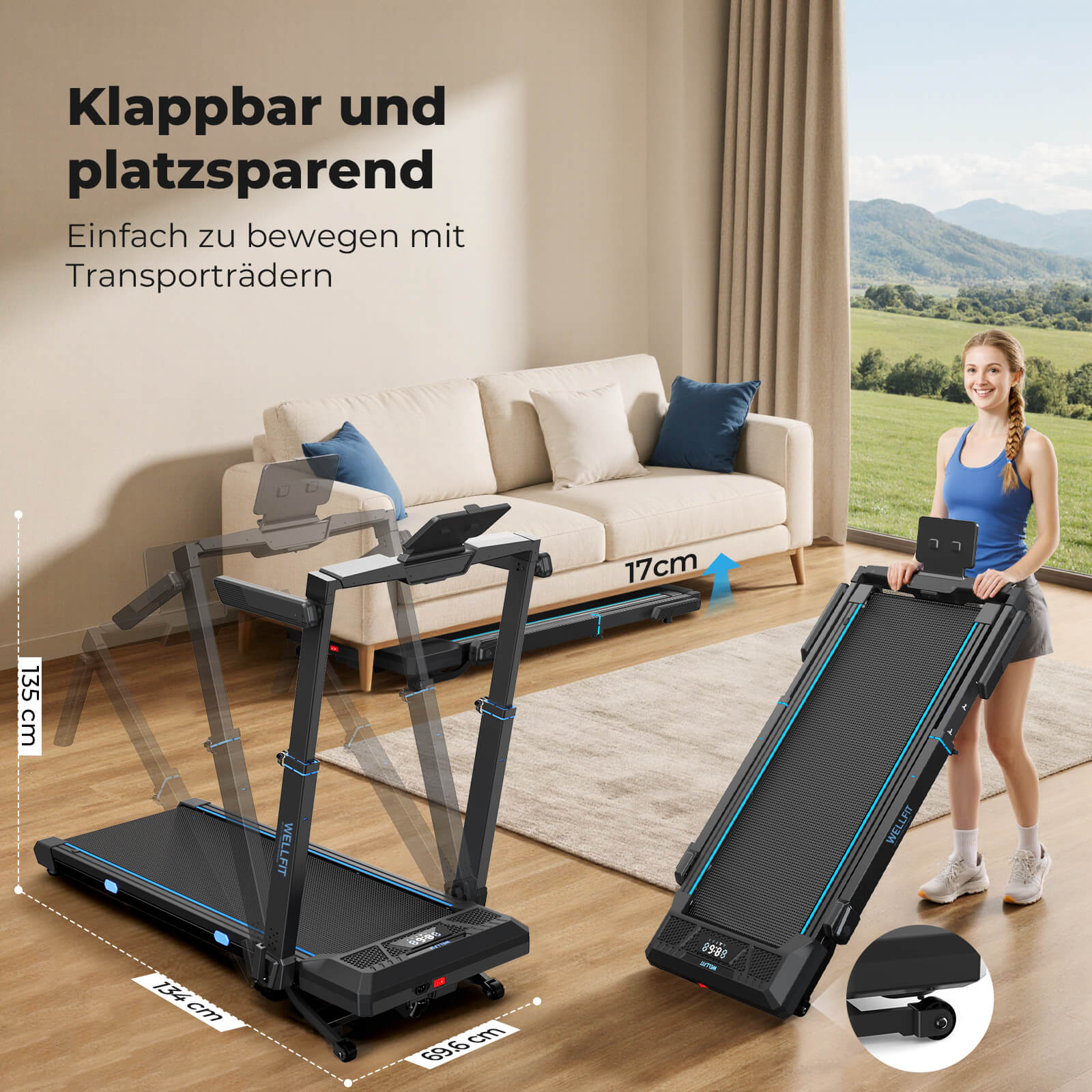 TM032 Height-Adjustable Treadmill with 10% Auto Incline